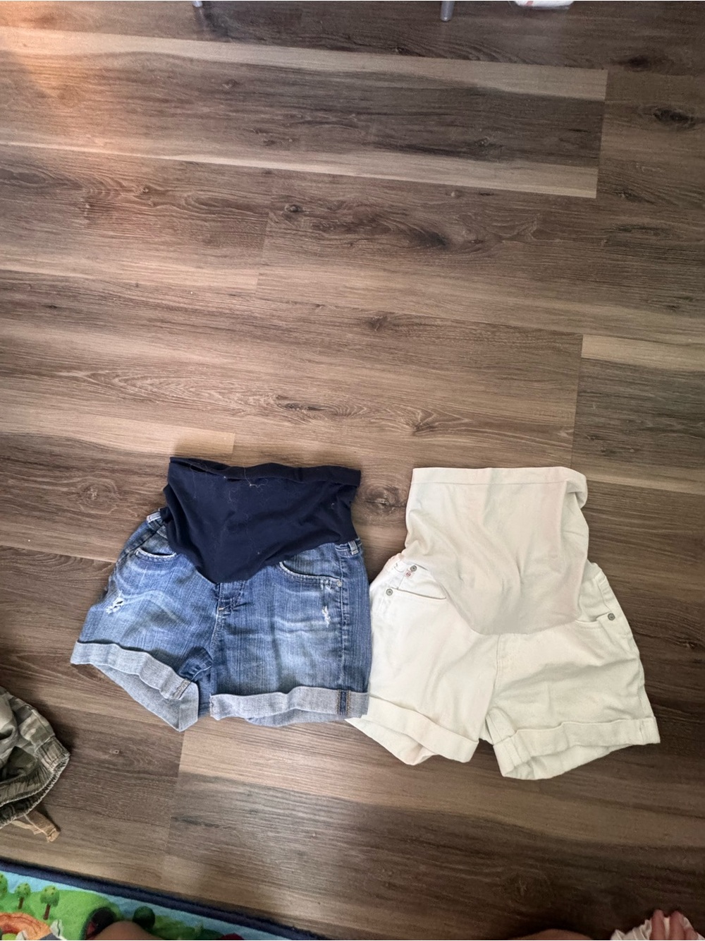 Collection B Navy and Light Denim Maternity Shorts Set
